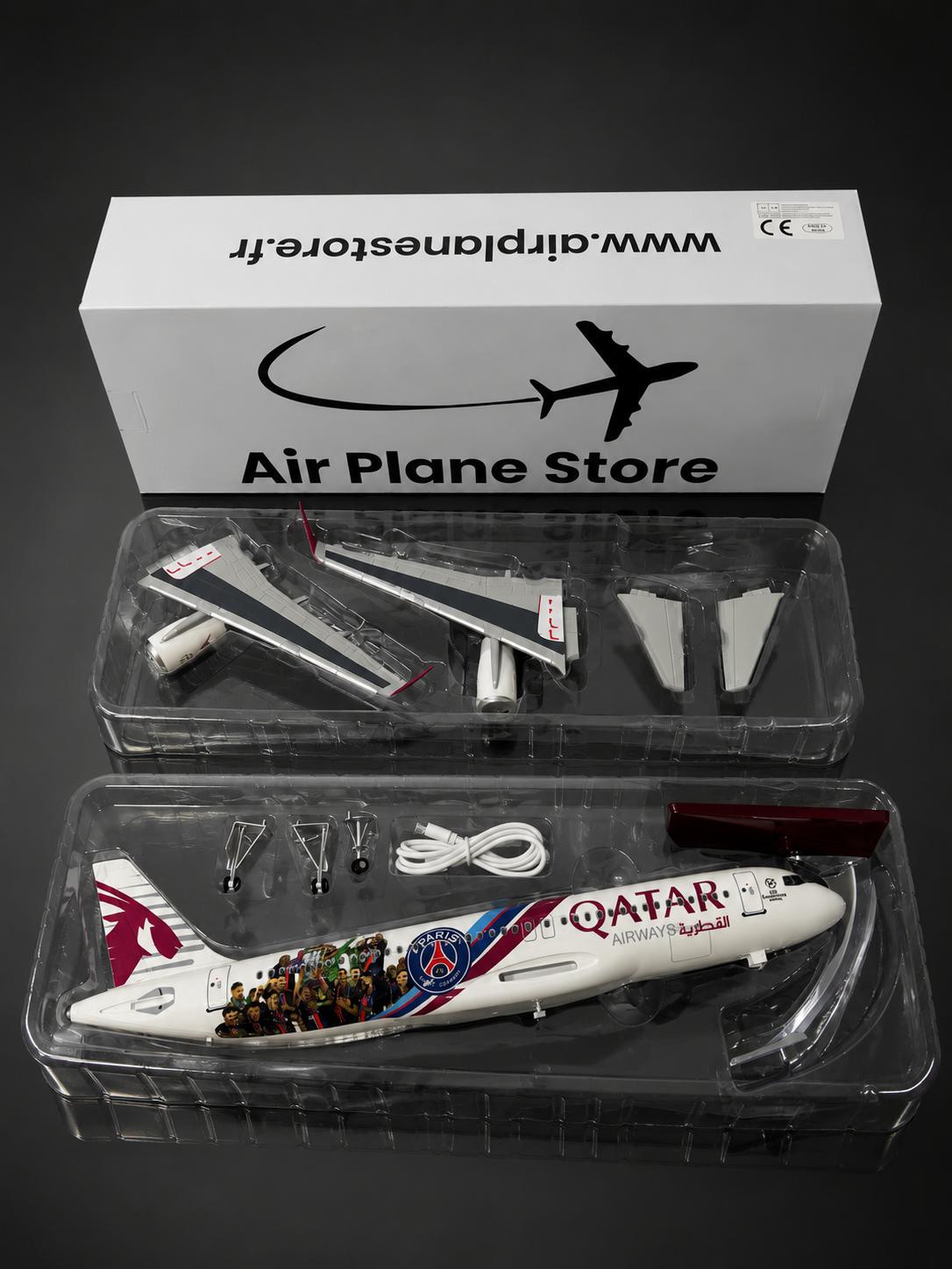Airbus A320 Qatar 🇶🇦 livrée PSG - Échelle 1:85 - 47 cm Finition Premium avec Led